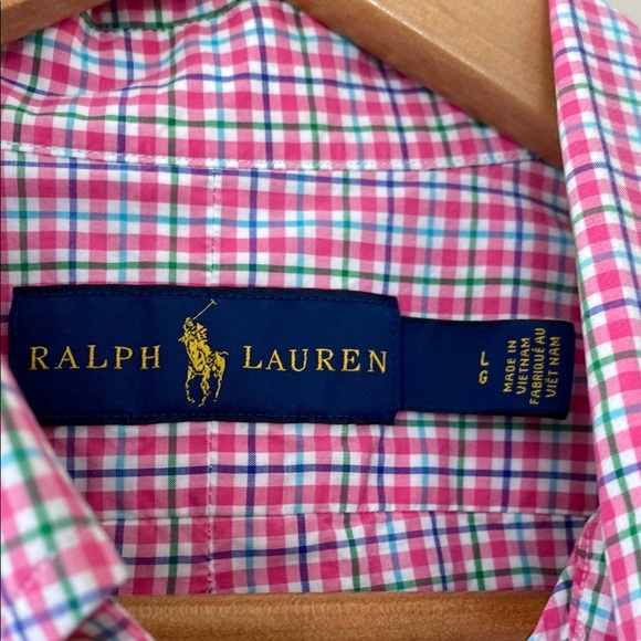 Ralph Lauren Men's Pink Checkered Plaid Long Sleeve 100% Cotton Shirt Size L - Picture 3 of 9